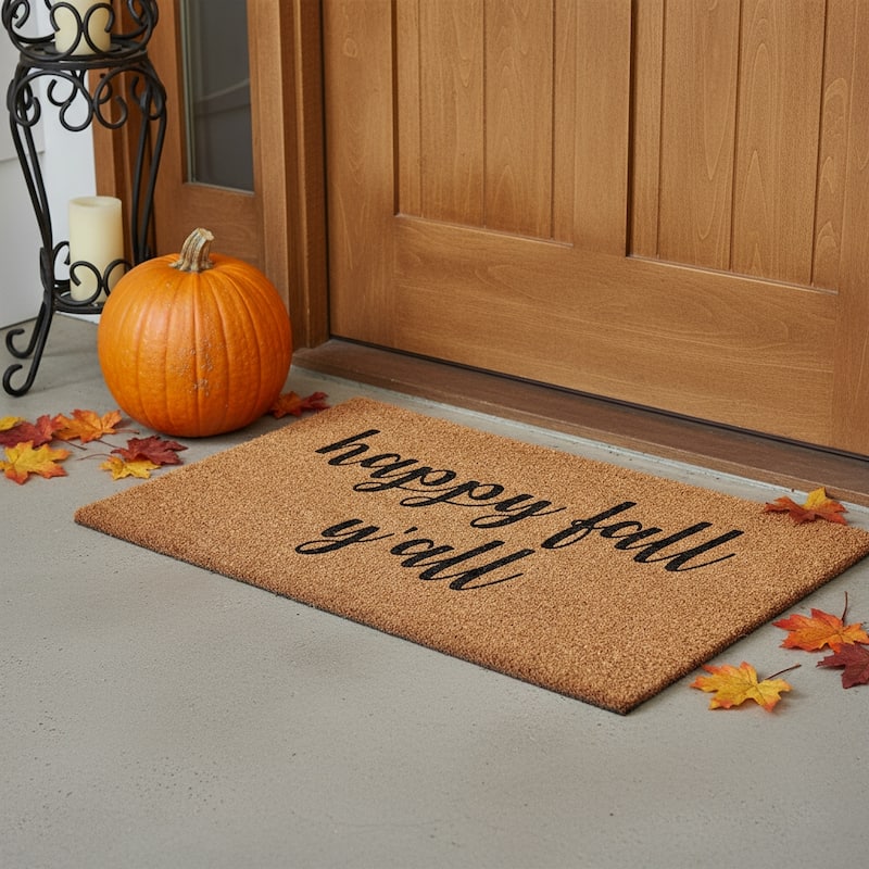 HomeRoots 24" X 36" Brown And Natural Fall Happy Fall Y'all Outdoor Coir Door Mat - 24.00' X '36.00 - 24.00' X '36.00