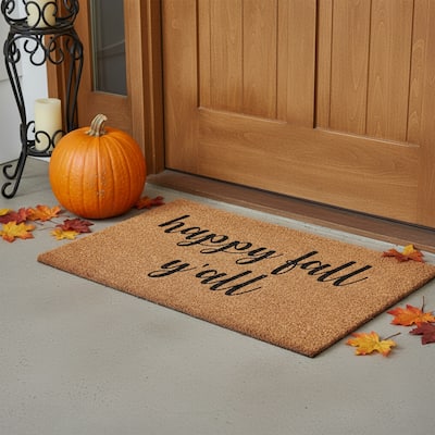 HomeRoots 24" X 36" Brown And Natural Fall Happy Fall Y'all Outdoor Coir Door Mat - 24.00' X '36.00