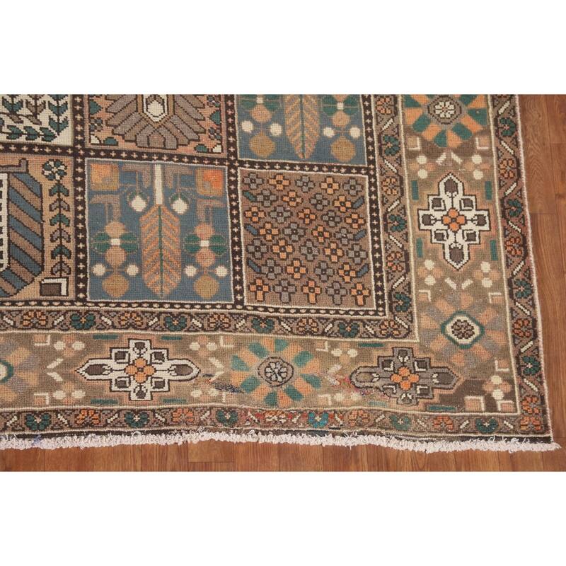 Garden Design Brown Bakhtiari Persian Vintage Rug Handmade Wool Carpet - 6'11"x 10'2"