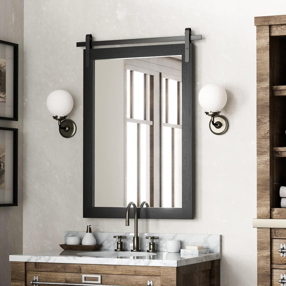 Farmhouse Barn Door Solid Wood Frame Bathroom Vanity Wall Mirror
