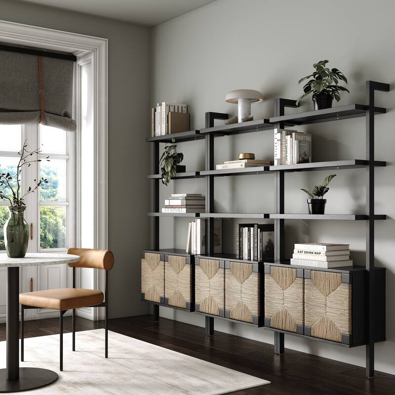 Nathan James Theo Open Shelf Industrial Bookcase with Drawers or Cabinets