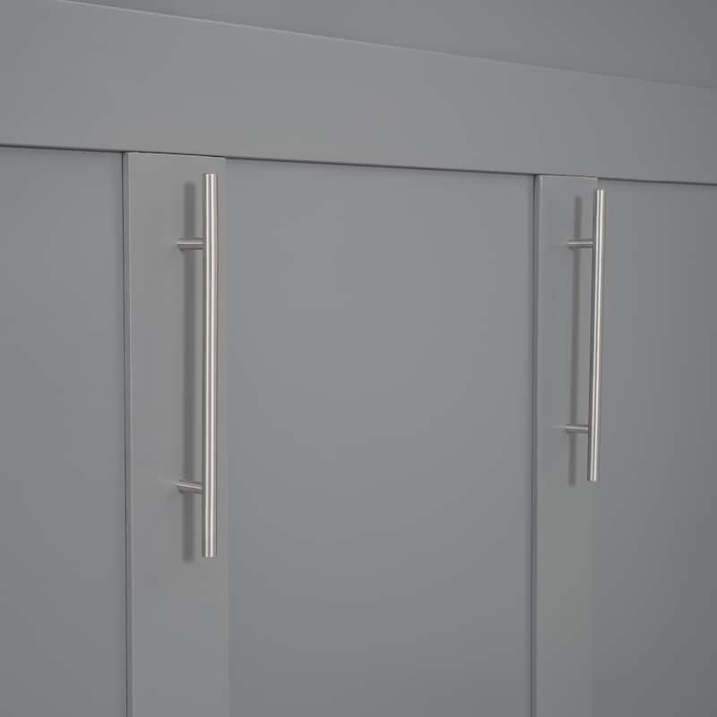 Full Size Murphy Bed Wall Bed with Shelves, Drawers and LED Lights,Gray