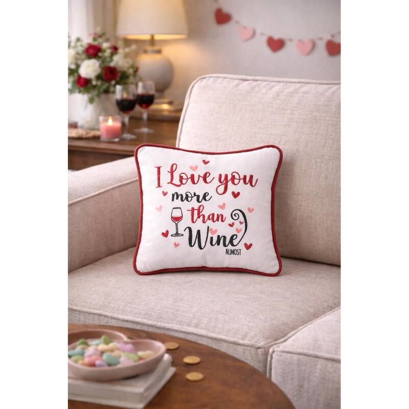 "I Love You More Than" Hearts Valentine's Day Cotton Blend Mini Accent Pillow 10" x 10"
