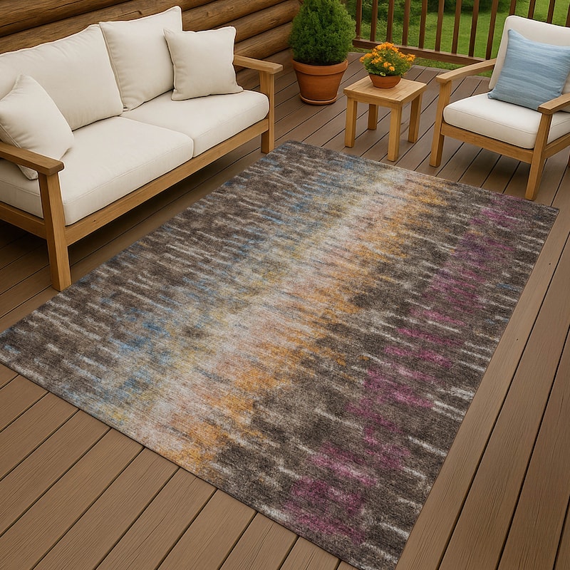 Machine Washable Indoor/ Outdoor Contemporary Ombre Chantille Rug