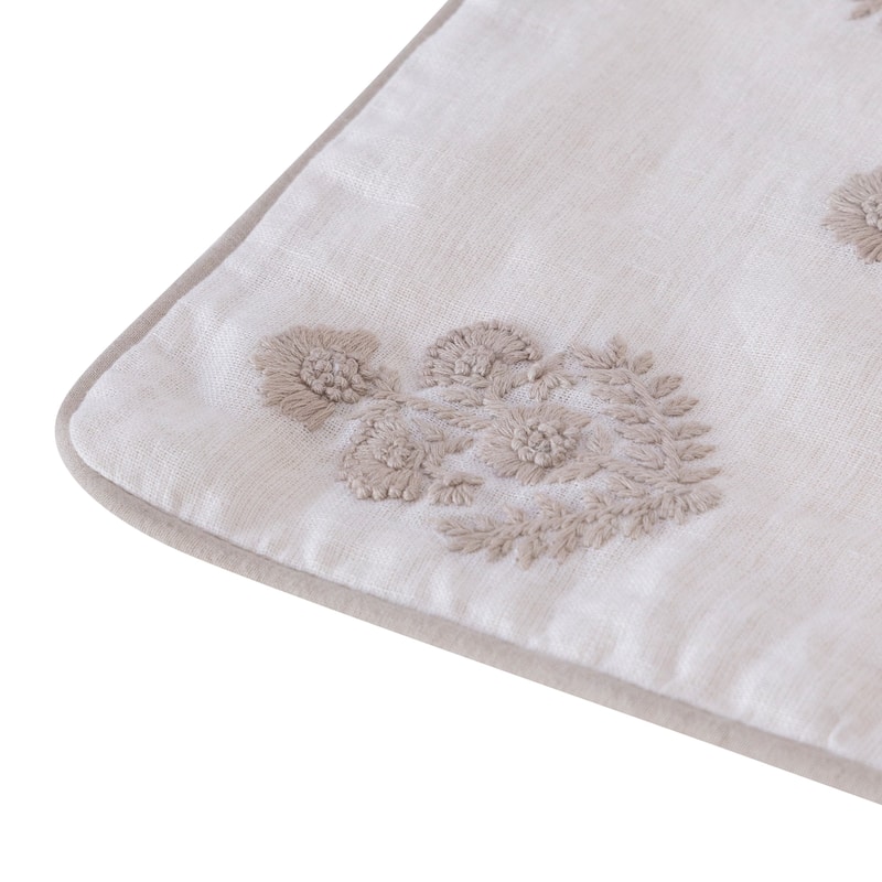 Sevita Hand-Woven Natural/Cream Floral Linen Throw Pillow, 20" x 20"