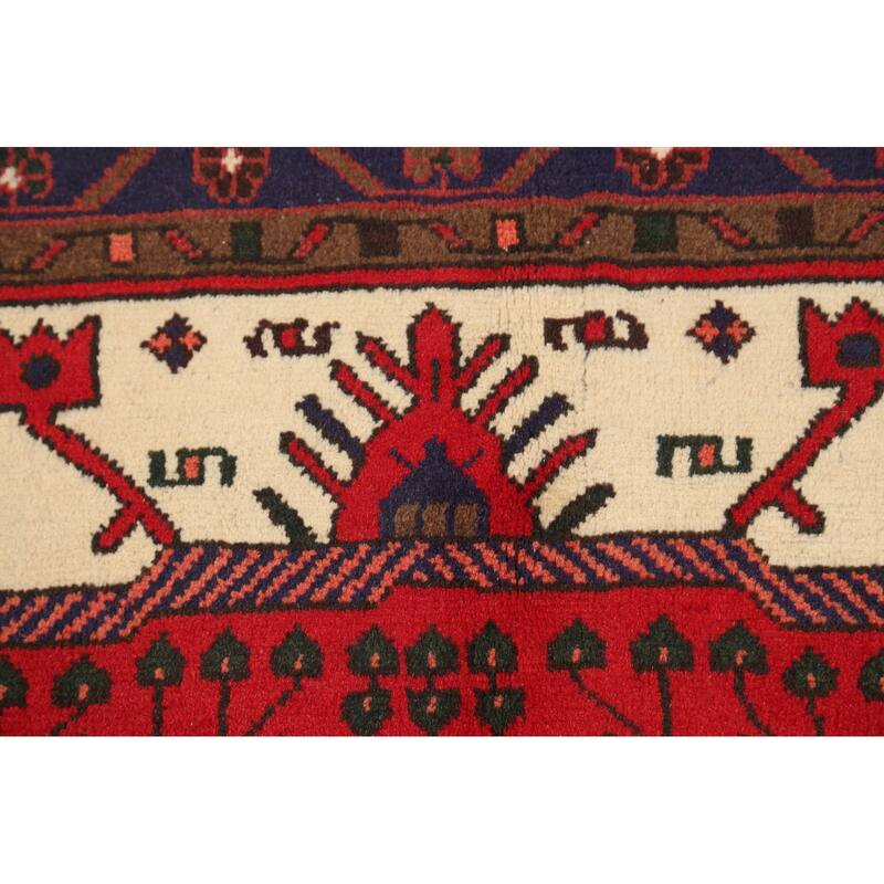 Geometric Tribal Hamedan Persian Area Rug Wool Handmade Foyer Carpet - 3'2" x 4'10"