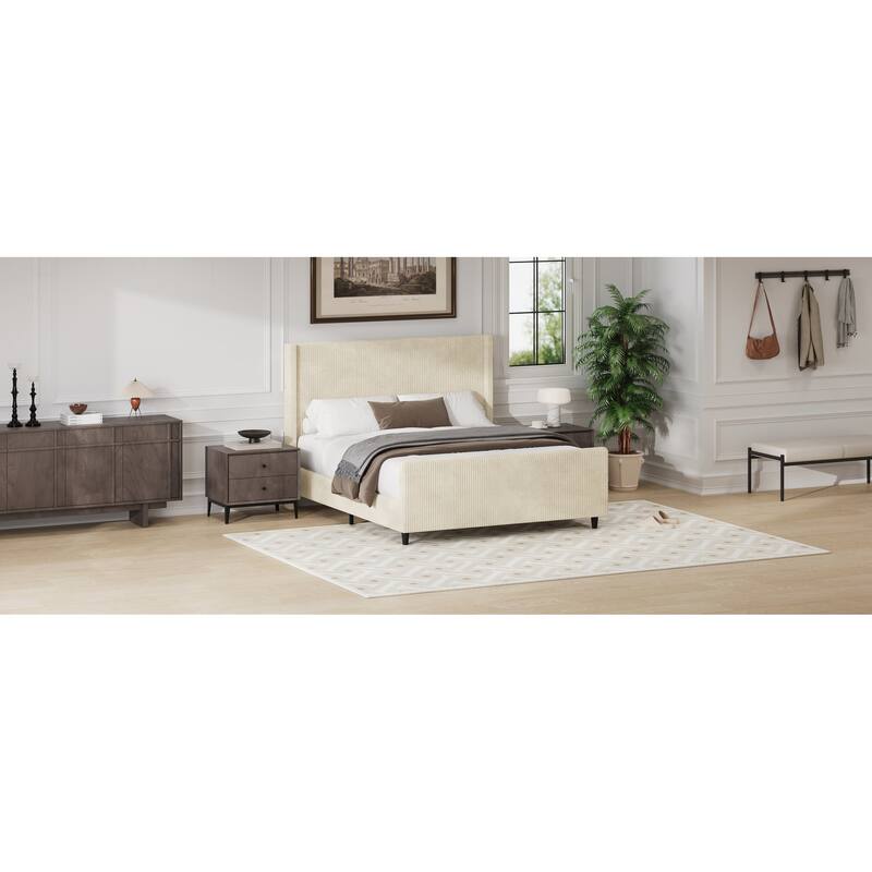 50.7Inch High Headboard Corduroy Upholstered Bed Frame