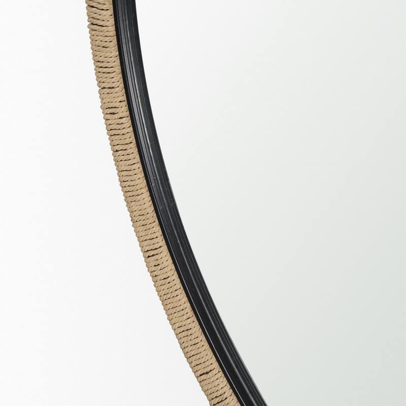 Vasie Black Wood w/ Jute Round Mirror - 42.0L x 1.0W x 42.0H