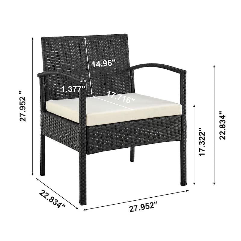 Manhattan Comfort Noli Steel Rattan 3-Piece Patio Conversation Set with Cushions