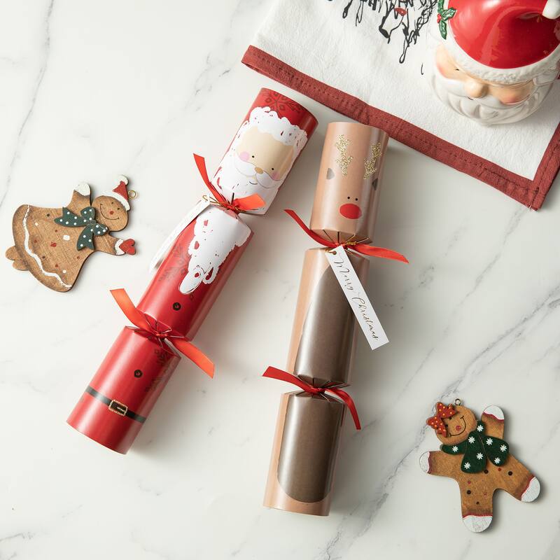 Glitzhome 14PK Christmas Santa Snowman Penguin Reindeer & Holy Leaves Party Crackers with Gift Contents