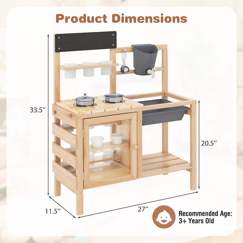 Gymax Mud Kitchen Kids Pretend Play Kitchen Toy Set Outdoor Wooden