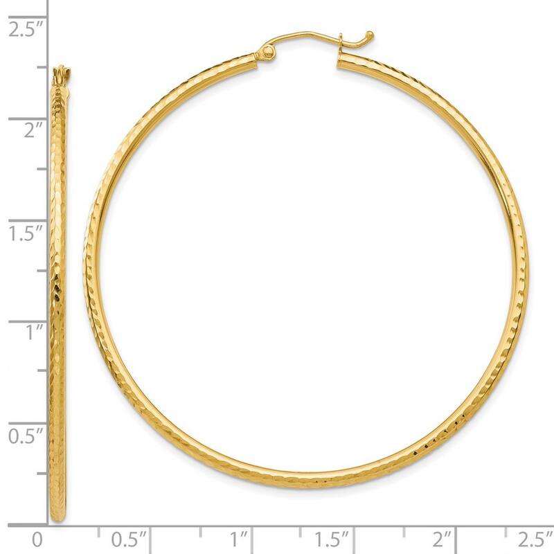 Curata 10k Yellow Gold Sparkle Cut Round Tube Hoop Earrings - 55mm