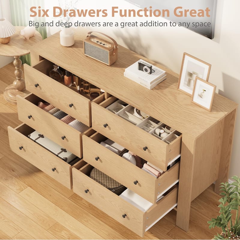 6 Drawer Dresser for Bedroom, Modern Wooden Storage Chest with Drawers