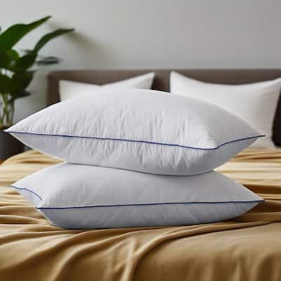 Set of 2 Goose Feather Medium-Firm Bed Pillows for Side & Back Sleepers with Quilted Cover - White