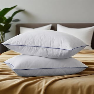 Set of 2 Goose Feather Medium-Firm Bed Pillows for Side & Back Sleepers with Quilted Cover - White
