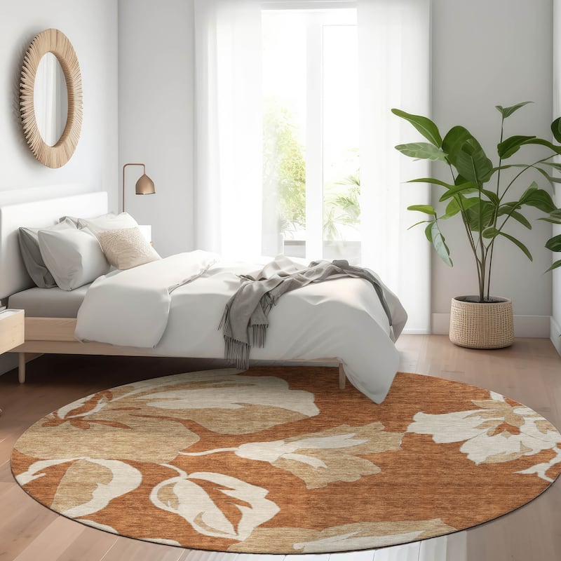Premium Washable Super Soft Modern Floral Mayfield Rug - Terracotta - 8' x 8'