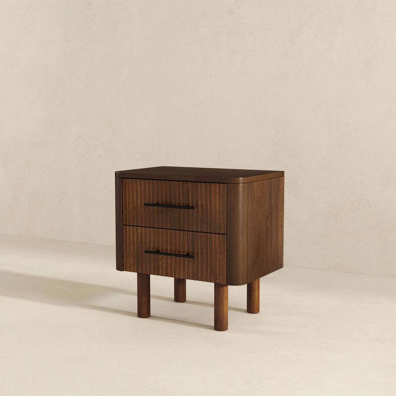 GDFStudio - Logan Mid-Century Modern Walnut Nightstand with Solid Wood Frame & 2 Storage Drawers