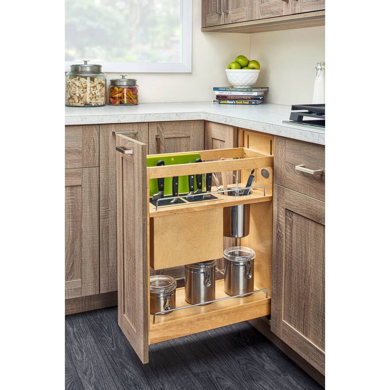 Rev-A-Shelf 8 in Base Cabinet Organizer w/ Knife Block w/Soft-Close