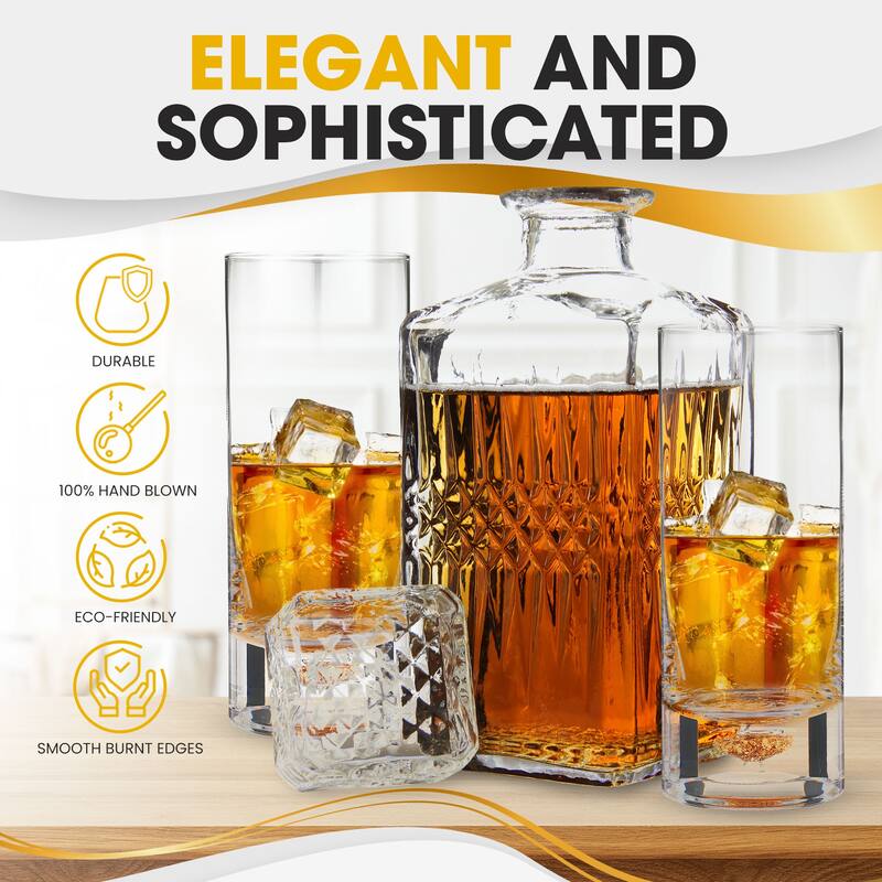 Berkware Lowball Whiskey Glasses with Unique Embedded Gold Flake Design