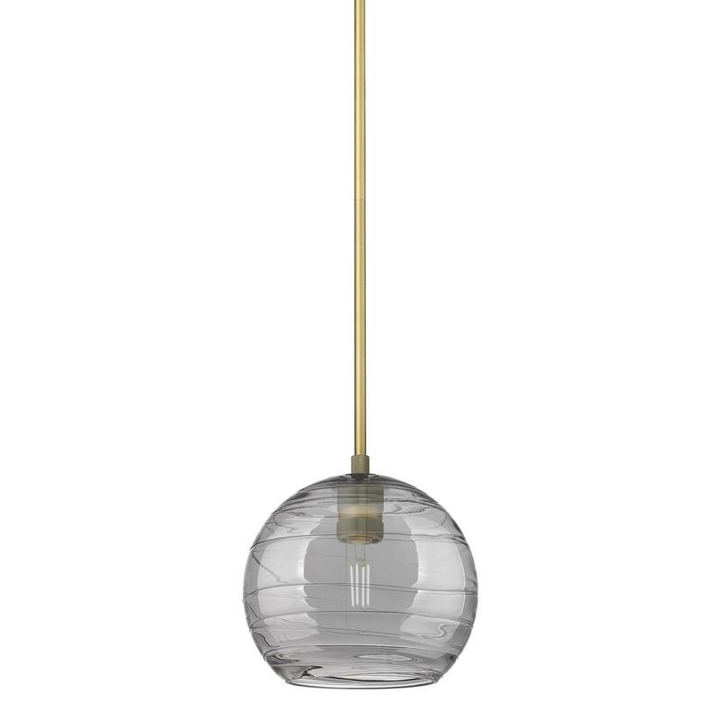 Innovations Lighting 434-1S-8-8 Crown Point Pendant Crown Point 8" - Brushed Brass / Light Smoke Deco Swirl