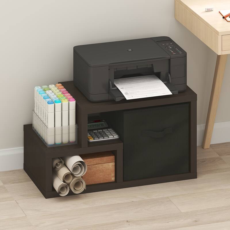 Furinno Viola Multipurpose Shelf with Storage Bin, Dark Oak/Black