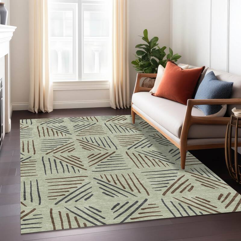 Machine Washable Indoor/ Outdoor Geo Dia Chantille Rug
