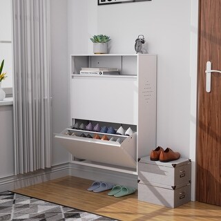 Entryway Shoe Cabinet with 2 Flip Drawers, Disassembling and Assembling ...