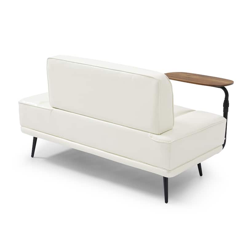 55"Inch Width Modern End of Bed Bench,Black Faux Leather Upholstered With side table - Beige