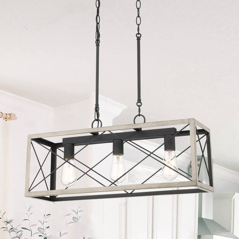 Acroma 3 - Light Linear Modern Farmhouse Rectangle Chandelier - Driftwood
