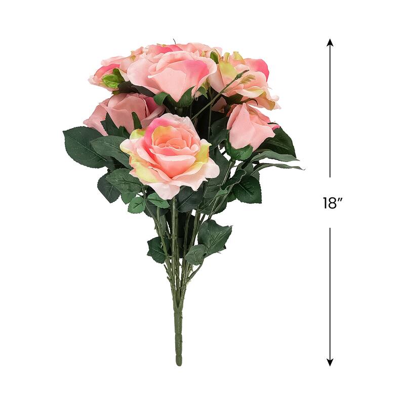 Rose Artificial Floral Bush Spray- 18" - Pink