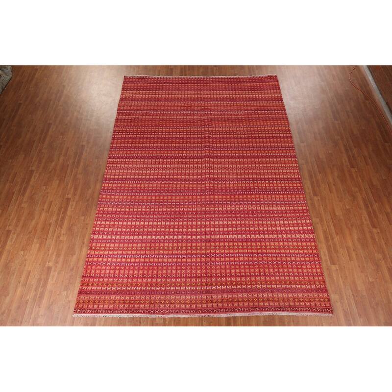 Checkered Moroccan Large Oriental Area Rug Hand-Knotted Wool Carpet - 9'8" x 13'11"