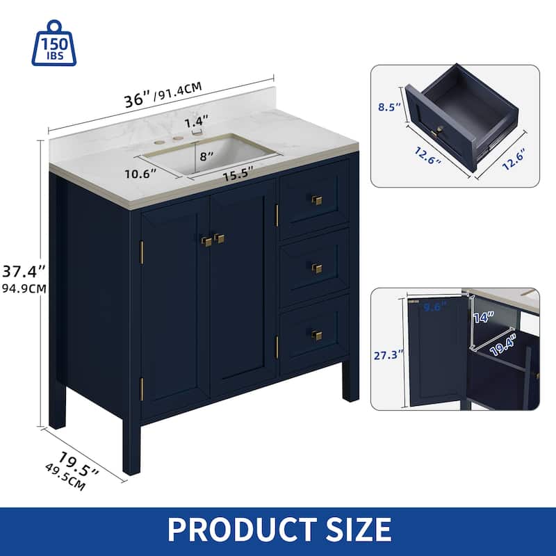 Moasis 36"/40"/ 47" Bathroom Vanity Cabinet with Sink