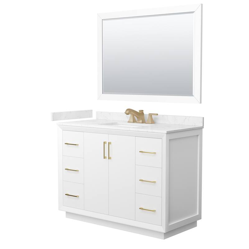 Wyndham Collection WCF4141-48S-VCA-US3M46 Strada 48" Free Standing - White / Carrara Cultured Marble Top / Satin Bronze
