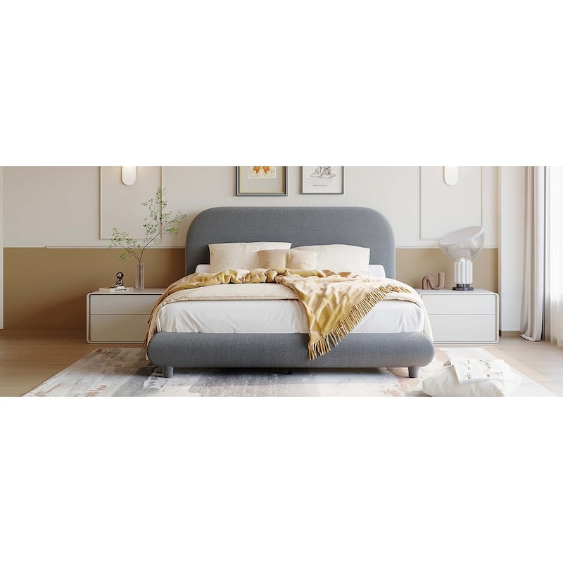 Stylish Curve-shaped Design Teddy Fleece Platform Bed
