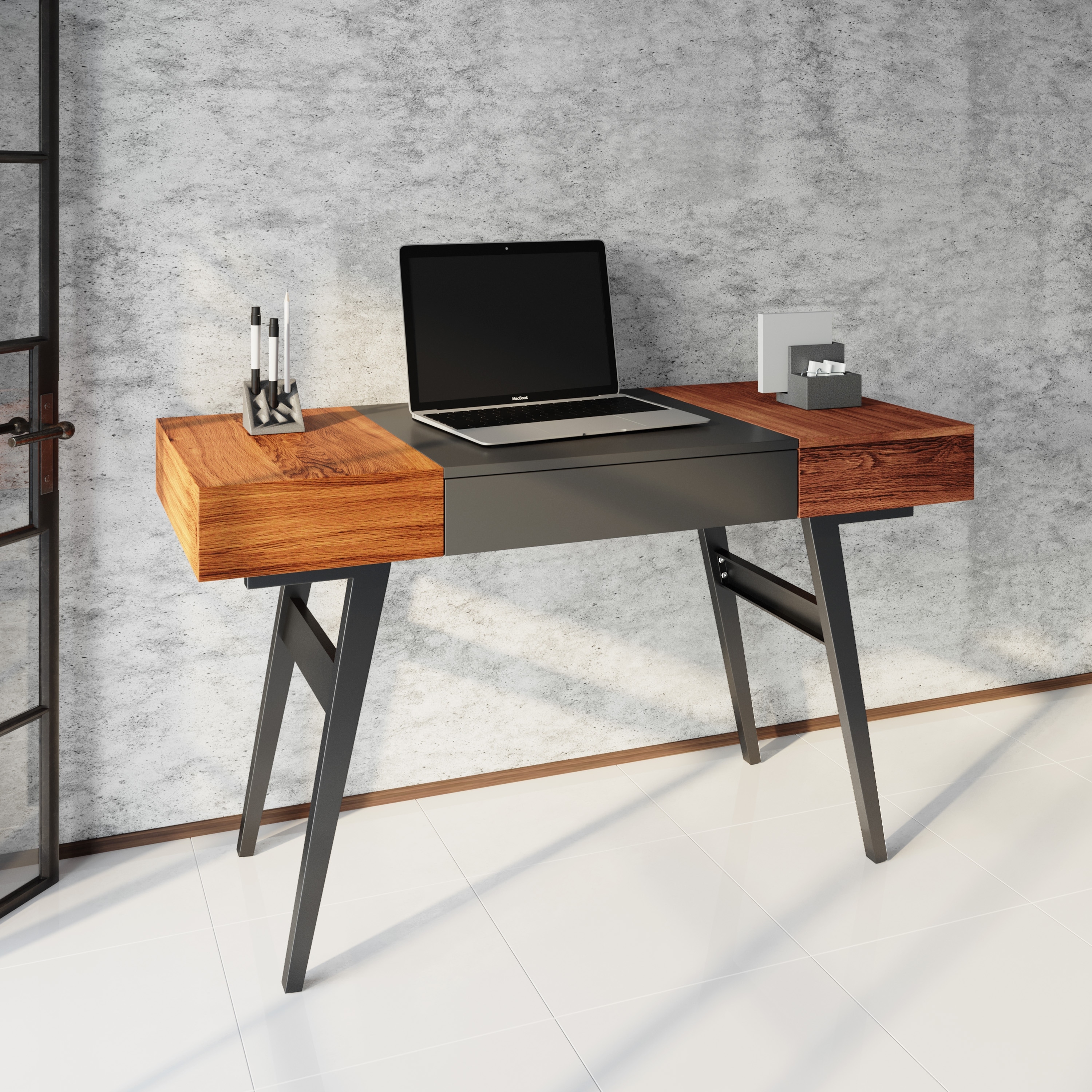 Writing Desk with One Pull Out Front Drawer Plus Two Expandable Side Storage Spaces Essential Furniture