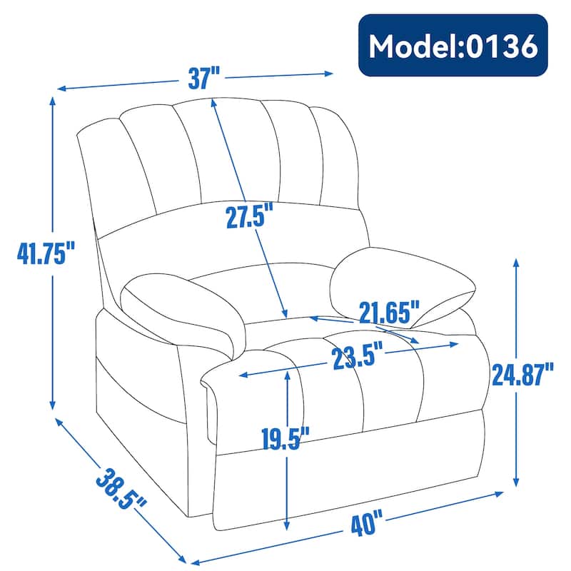 Oversized Manual Fabric Recliner Chair, 155° Recline