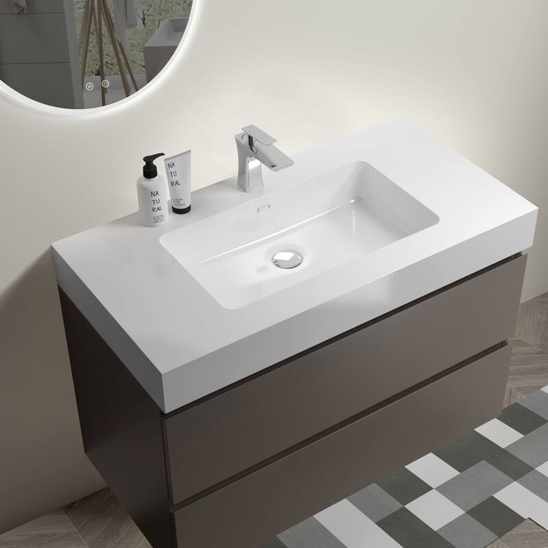 30" Wall-Mounted Bathroom Vanity with Double Door Storage, Solid Wood Frame, Space-Saving Design, Anti-Scratch Floor Mat
