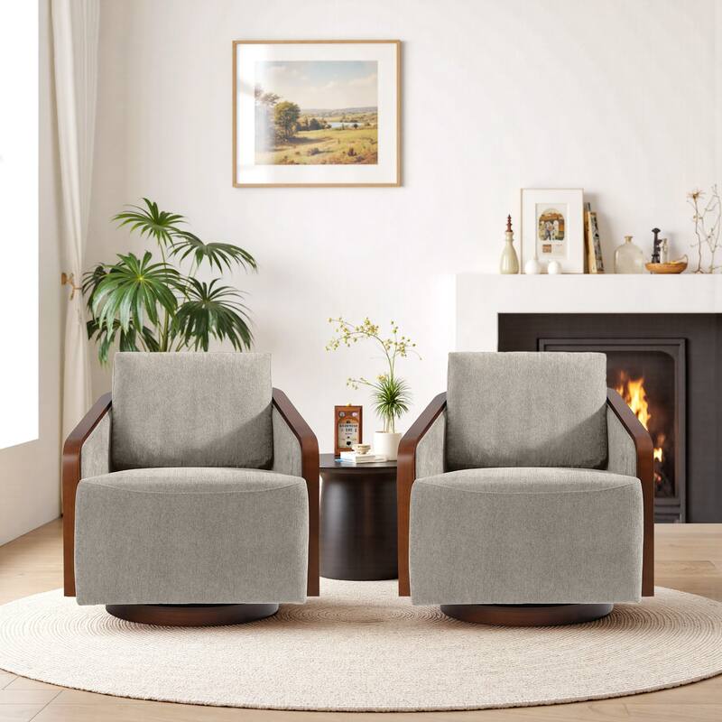 Mid-Century Modern Swivel Accent Armchair Chenille Upholstered Chairs