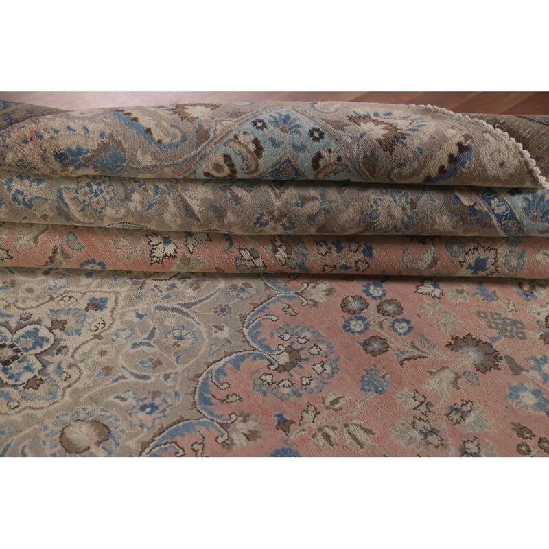 Hand Knotted Oriental 100% Wool Carpet Traditional Floral Pink Mashad Area Rug - 11' 6'' X 8' 9''