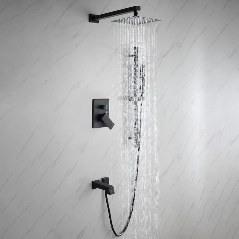 Cero 1-Spray Tub and Shower Faucet Combo with Square Showerhead and Handheld Shower Wand in Chrome - N/A