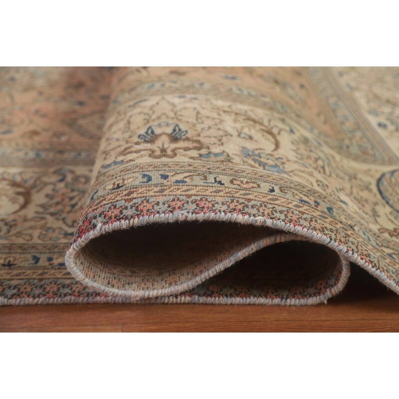 Hand Knotted Oriental 100% Wool Carpet Traditional All-Over Coral Tabriz Area Rug - 12' 6'' X 9' 2''