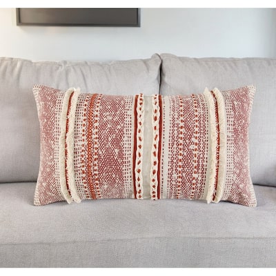 HomeRoots 14" X 26" Natural And Russet Lumbar Striped Cotton Throw Pillow with Texture