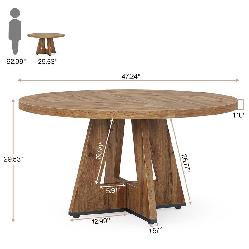 47-inch Round Dining Table Wood Dinner Table for 4-6 People