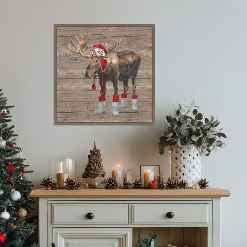 Warm in the Wilderness Moose by Tara Reed (22 x 22 in.), Framed Canvas Wall Art Print - Sylvie Dark Gold