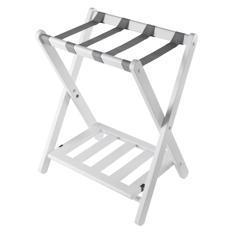 Foldable Luggage Rack with Shelf - 24.75" - White and Gray