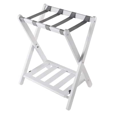 Foldable Luggage Rack with Shelf - 24.75" - White and Gray