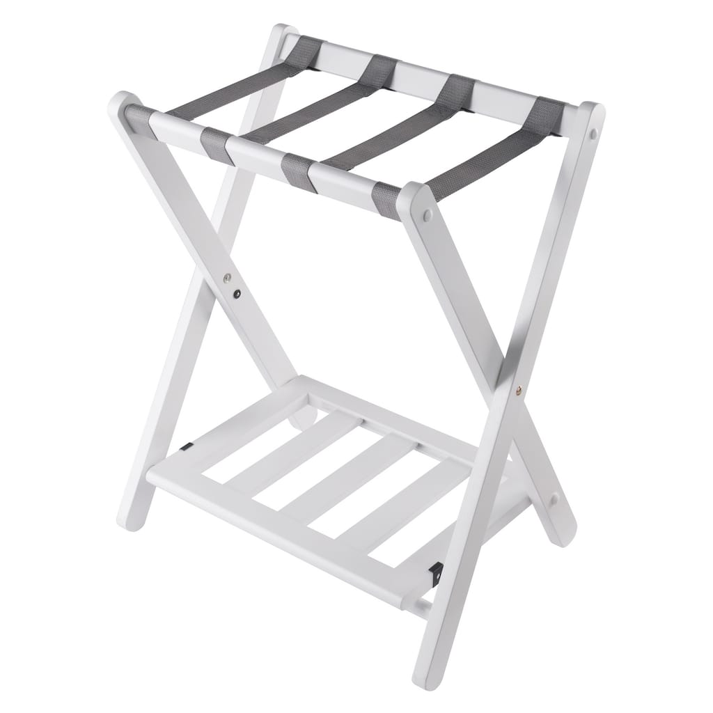 Foldable Luggage Rack with Shelf - 24.75" - White and Gray