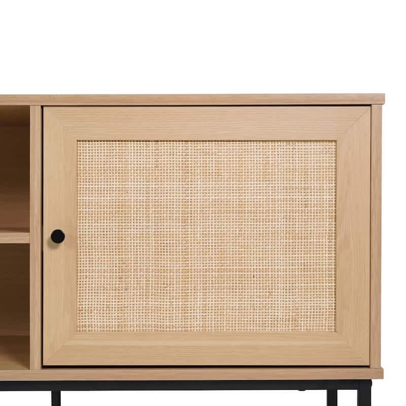65" TV Stand with Rattan Accented Storage Doors - 66"W x 15.75"D x 22.75"H