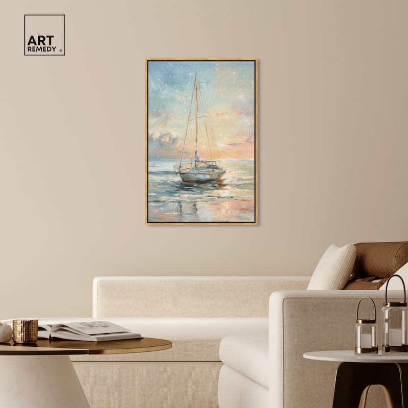Art Remedy Boat On The Shore Framed Sailing 1 Piece Canvas Wall Art