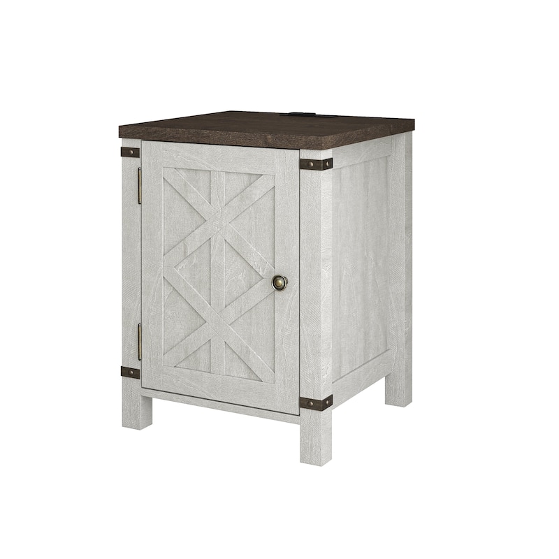 Farmhouse End Table with Charging Station and Storage - 24" in Height